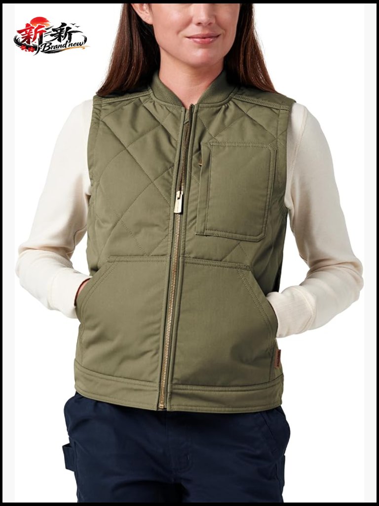 Women's Canvas Quilted Vest With Plaid Flannel Lining